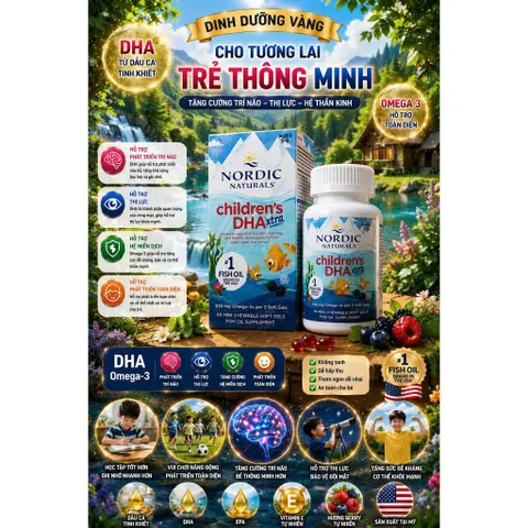 Viên Nhai Omega-3 Cao Cấp Mỹ Nordic Naturals Children's DHA Xtra 636mg Omega-3 (Hộp 90 Viên)