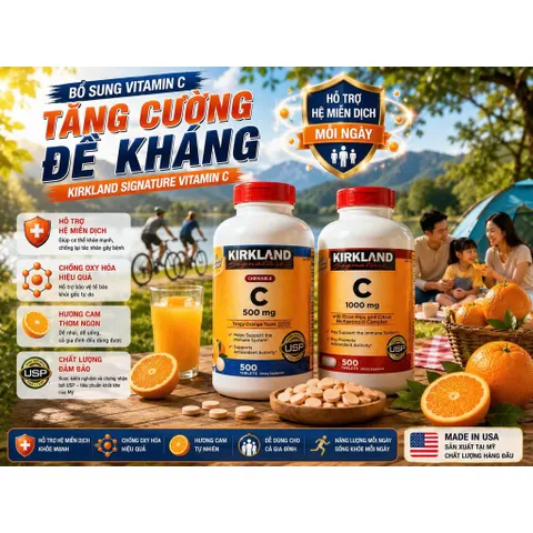 [Hàng Mỹ] Viên Uống Vitamin C Kirkland Signature Mỹ (500mg / 1000mg) - Hộp 500 Viên