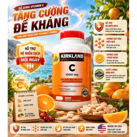 [Hàng Mỹ] Viên Uống Vitamin C Kirkland Signature Mỹ (500mg / 1000mg) - Hộp 500 Viên