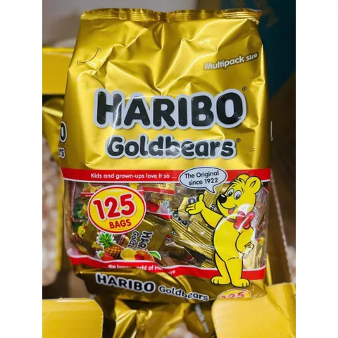 NGUYÊN BỊCH LỚN. DATE XA Kẹo dẻo gấu Haribo Goldbears 1.42kg ( 125 gói kẹo mini ) của Mỹ