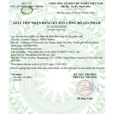 CAM KẾT CHÍNH HÃNG CỦA MỸ Hỗ Trợ Tăng Chiều Cao Nu Best Tall TRÊN 10 tuoi chính hãng Mỹ