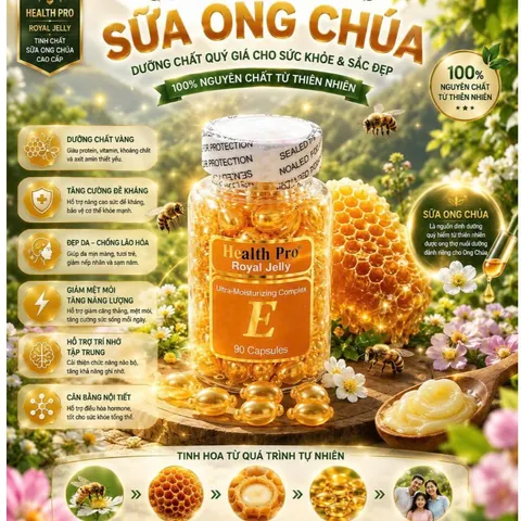 Viên nang dưỡng da sữa ong chúa vitamin E Health Pro Royal Jelly Hàng Mỹ 830925