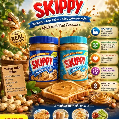 Date luôn mới Bơ đậu phộng Skippy Creamy Super Chunk và Creamy 1,36kg Mỹ. mịn và có hạt