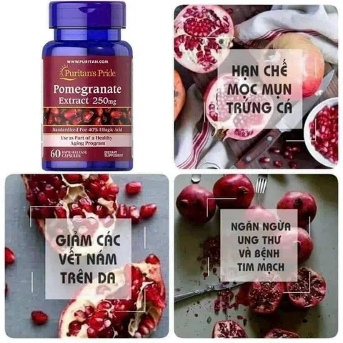 Viên uống chống nắng nội sinh chiết suất từ lựu đỏ puritan Mỹ Puritan’s Pride Pomegranate chống nắng nội sinh