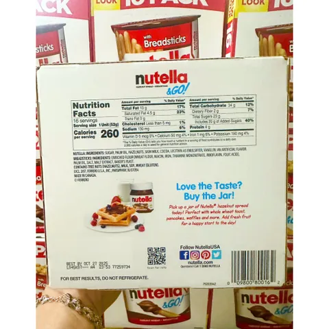 [THÙNG 16 HỘP] Bánh Que Chấm Nutella Socola Hạt Dẻ 52g - Hàng Mỹ