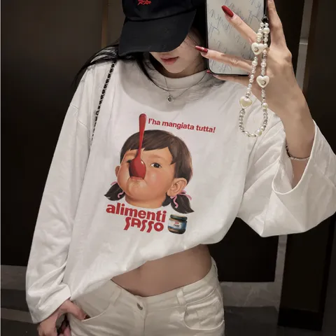Áo Thun Tay Dài Boxy Form Rộng Unisex Nam Nữ Cotton Gạo 240GSM In Hình Bé Gái Cá Tính Streetwear
