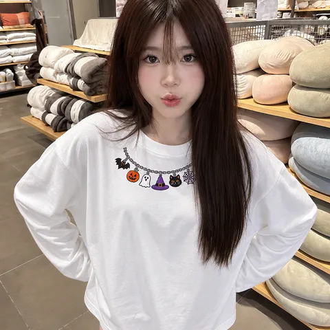 Áo Thun Tay Dài Boxy Form Rộng Unisex Nam Nữ Cotton Gạo 240GSM In Hình Halloween Cá Tính
