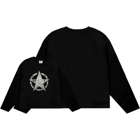 Áo thun tay dài boxy giấy gạo L1 In Hình Ngôi Sao Vintage nam nữ unisex