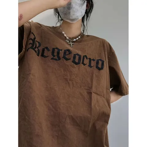 Áo thun form rộng   Cổ Tròn 100% Cotton  màu nâu hình thánh giá hottrend Thời Trang Phong Cách Hàn Quốc Cho nam nữ