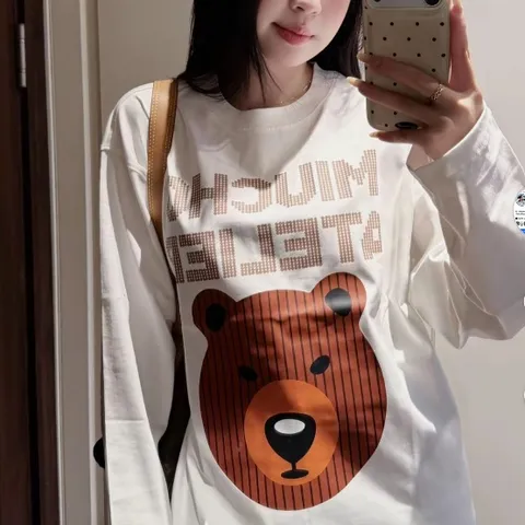 ÁO THUN TAY DÀI  FORM RỘNG HOẠT HÌNH GẤU UNISEX NAM NỮ – COTTON GẠO 240GSM