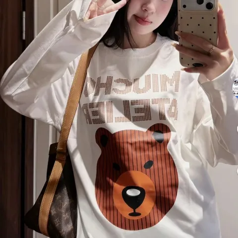 ÁO THUN TAY DÀI  FORM RỘNG HOẠT HÌNH GẤU UNISEX NAM NỮ – COTTON GẠO 240GSM