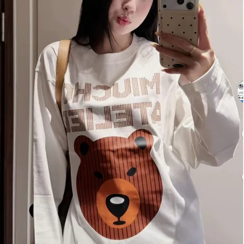 ÁO THUN TAY DÀI  FORM RỘNG HOẠT HÌNH GẤU UNISEX NAM NỮ – COTTON GẠO 240GSM