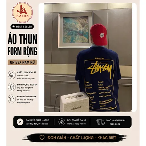 Áo thun form rộng Stu chữ ký Hàng Cao Cấp Chất 100% Cotton Form Unisex Đầy Đủ Tem Tag