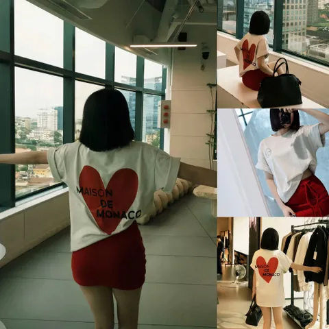 Áo thun form rộng tay lỡ Unisex trái tim MAISON  cổ tròn , áo phông  phong cách ulzzang hàn quốc chất cotton cao cấp