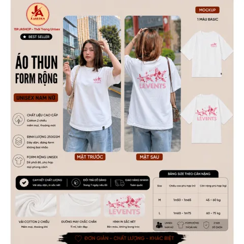 Áo Thun form rộng họa tiết Levents  hoa anh đào Nam Nữ Tay Lỡ Cotton 2 Chiều Mềm Mịn Basic Dễ Phối