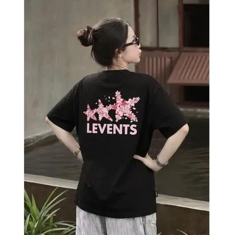 Áo Thun form rộng họa tiết Levents  hoa anh đào Nam Nữ Tay Lỡ Cotton 2 Chiều Mềm Mịn Basic Dễ Phối