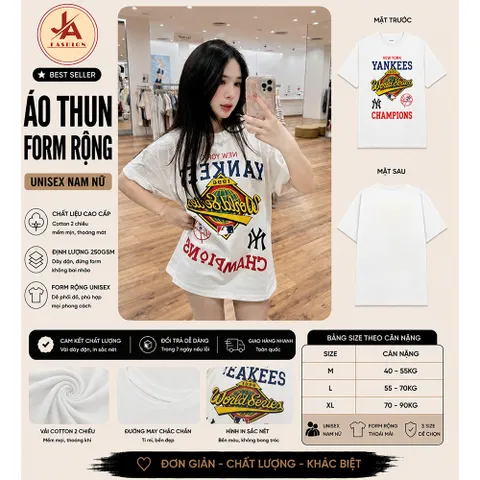 Áo thun form rộng nam nữ Yankees mới tay lỡ unisex chất cotton cao cấp 2026