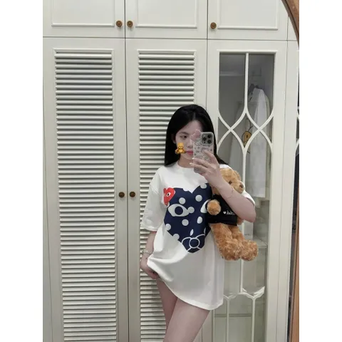 Áo thun form rộng Unisex  Trái Tim Chấm Bi In Sắc Nét Cotton 100% Dày Dặn Đủ Tag