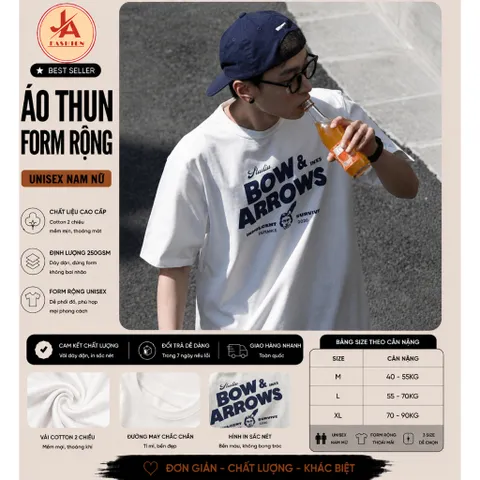 Áo thun form rộng nam BOW & ARROW ngắn tay vải cotton  cao cấp cổ bo tròn  phong cách Hàn Quốc