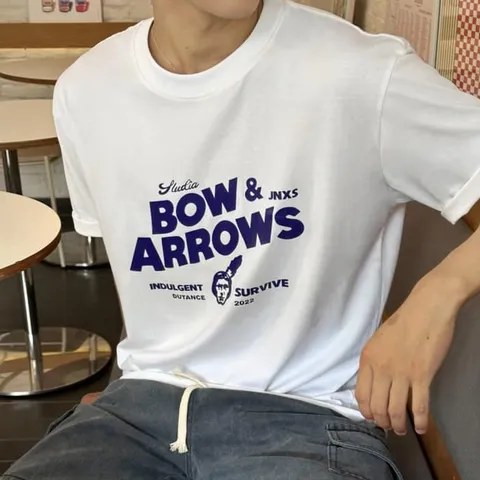 Áo thun form rộng nam BOW & ARROW ngắn tay vải cotton  cao cấp cổ bo tròn  phong cách Hàn Quốc