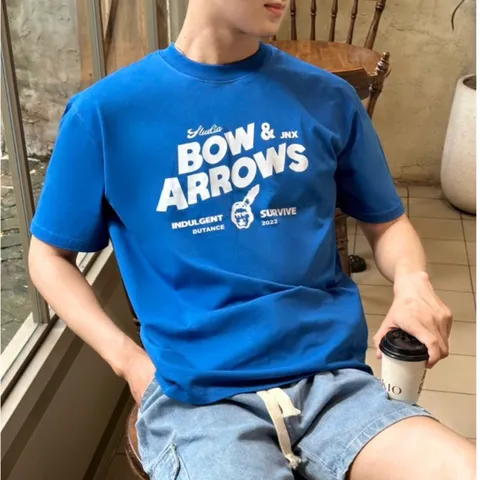 Áo thun form rộng nam BOW & ARROW ngắn tay vải cotton  cao cấp cổ bo tròn  phong cách Hàn Quốc