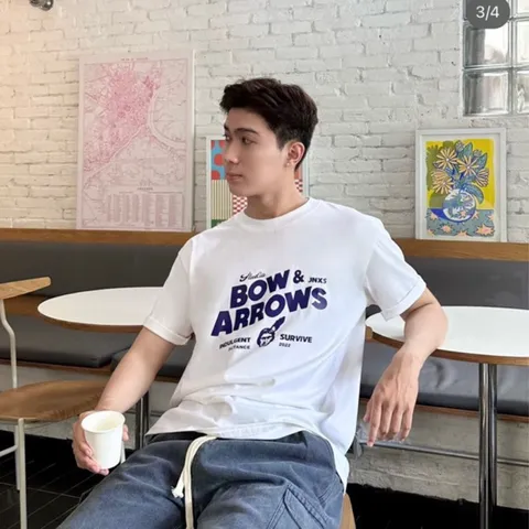 Áo thun form rộng nam BOW & ARROW ngắn tay vải cotton  cao cấp cổ bo tròn  phong cách Hàn Quốc