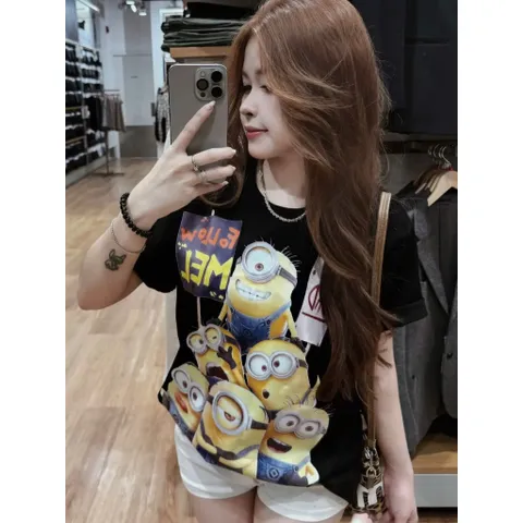 Áo thun form rộng nữ  hottrend 2026 in hoạt hình Minion hàng in 2 mặt to thun cotton cao cấp