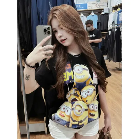 Áo thun form rộng nữ  hottrend 2026 in hoạt hình Minion hàng in 2 mặt to thun cotton cao cấp
