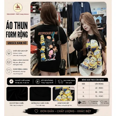 Áo thun form rộng nữ  hottrend 2026 in hoạt hình Minion hàng in 2 mặt to thun cotton cao cấp