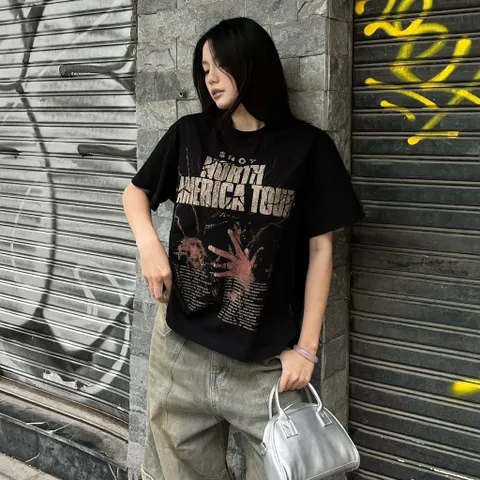 Áo thun form rộng girl phố boy phố  mùa hè cổ tròn vintage style tay ngắn local brand