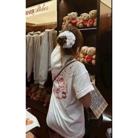 Áo thun form rộng  nữ   POPPOPP in hình nụ hôn đáng yêu  unisex chất cotton cao cấp phong cách Hàn Quốc