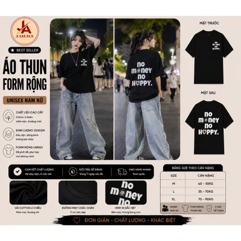 Áo thun form rộng No Money No Happy - Áo Phông Unisex Local Brand Chất Cotton 100% ĐL 260gsm