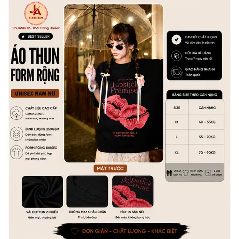Áo thun form rộng   Lipstick Promises Cotton Cao Cấp - Phong Cách Quyến Rũ ,Thông Điệp Yêu Thương Ngày Valentine