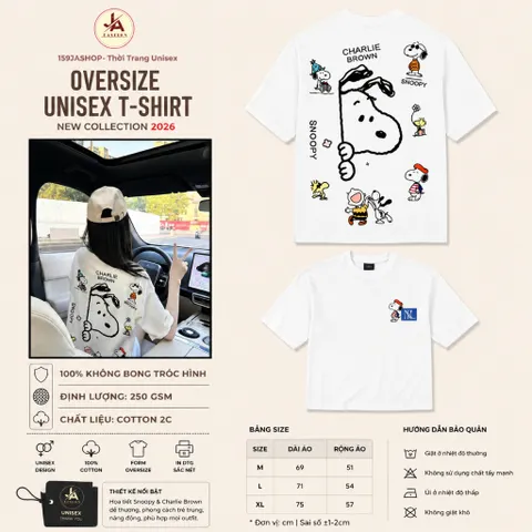 Áo thun form rộng Unisex Snoopy Charlie Brown In Lưng – Cotton 2 Chiều Dày Dặn 250gsm