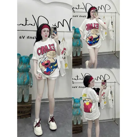 Áo thun form rộng ELMO hoạt hình  mới  nam nữ unisex hàng cotton 100% cao cấp đl 250gsm