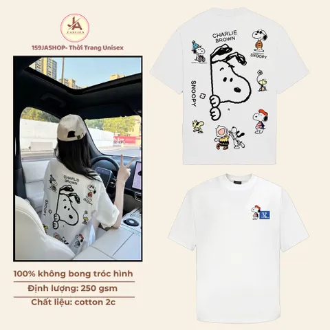 Áo thun form rộng Unisex Snoopy Charlie Brown In Lưng – Cotton 2 Chiều Dày Dặn 250gsm