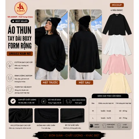 Áo thun   tay dài BOXY form rộng nam nữ  cá tính BASIC trơn nam nữ  unisex   chất cotton 2 chiều cao cấp