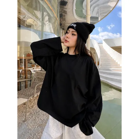 Áo thun   tay dài BOXY form rộng nam nữ  cá tính BASIC trơn nam nữ  unisex   chất cotton 2 chiều cao cấp
