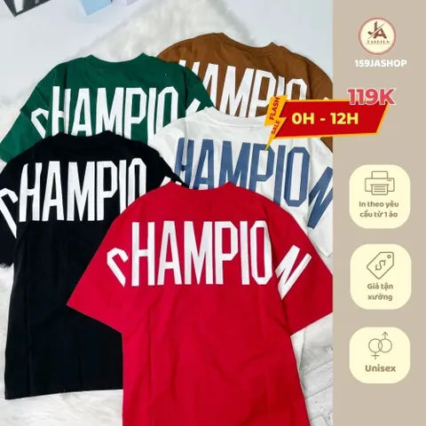 Áo thun form rộng CHAMPION Full Lưng Nam Nữ  Chất Vải Cotton cao cấp Co Giãn Thoáng Mát