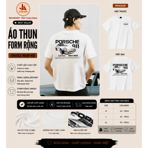 Áo thun form rộng nam nữ in xe Porsche 911 form rộng hottrend dân boy phố gơn phố chất cotton mịn cao cấp