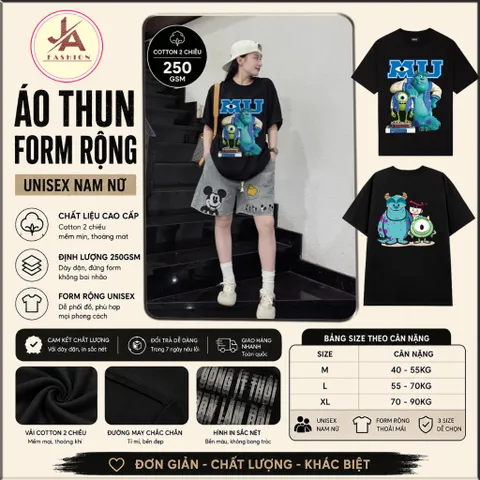 Áo thun form rộng nam nữ  couple  hoạt hình MONSTERS COTTON 100% ĐỊNH LƯỢNG 260GSM hottrend 2026