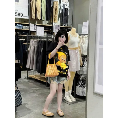 Áo thun form rộng Nữ Oversize In Hoạt Hình Ngôi Sao Dễ Thương  Tay Lỡ Cotton Mềm Phong Cách Hàn Quốc