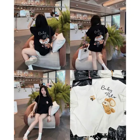 Áo thun form rộng  Baby Milo Unisex In Gấu Cute Tay Lỡ Cotton Co Giãn Form Oversize Hot Trend