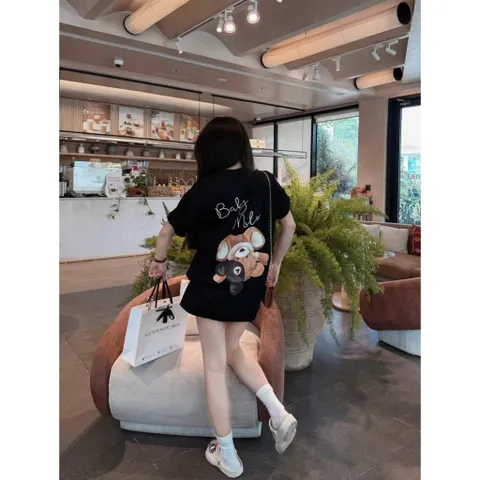 Áo thun form rộng  Baby Milo Unisex In Gấu Cute Tay Lỡ Cotton Co Giãn Form Oversize Hot Trend