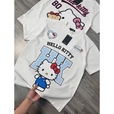 Áo thun form rộng  KITTY 80 Unisex In Mèo Cute Tay Lỡ Cotton Co Giãn 4 chiều Form Oversize Hot Trend