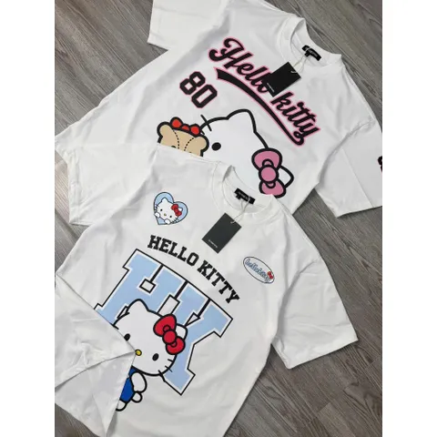 Áo thun form rộng  KITTY 80 Unisex In Mèo Cute Tay Lỡ Cotton Co Giãn 4 chiều Form Oversize Hot Trend