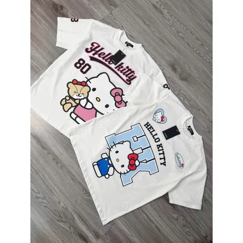 Áo thun form rộng  KITTY 80 Unisex In Mèo Cute Tay Lỡ Cotton Co Giãn 4 chiều Form Oversize Hot Trend