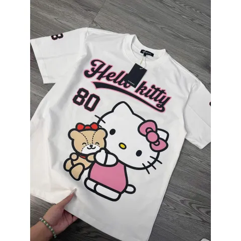 Áo thun form rộng  KITTY 80 Unisex In Mèo Cute Tay Lỡ Cotton Co Giãn 4 chiều Form Oversize Hot Trend