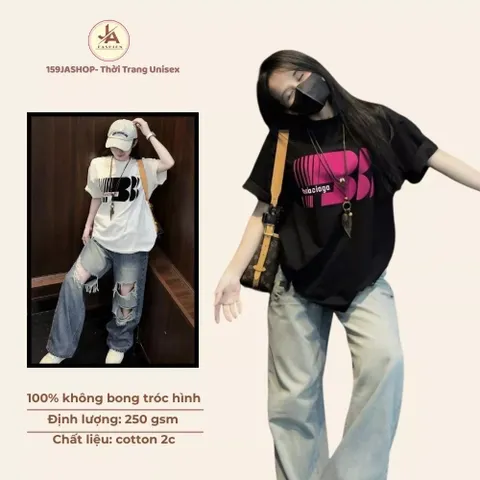 Áo thun form rộng nam nữ  hottrend 2025 in họa tiết chữ BN chất cotton cao cấp mềm mịn đl 250gsm