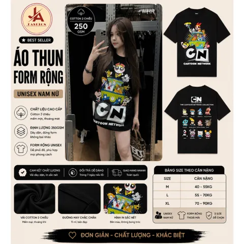 Áo thun form rộng Nam Nữ  nhân vật Hoạt Hình  CN Unisex Chất Vải Cotton 2 Chiều Dày Dặn Hot Trend 2026